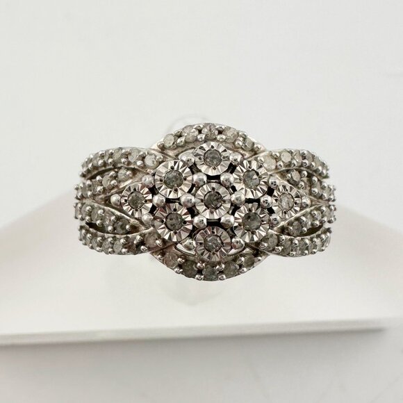 Elegant 1/2 Ct Natural Diamond Illusion Setting Cluster Ring Size 7 - Picture 7 of 16